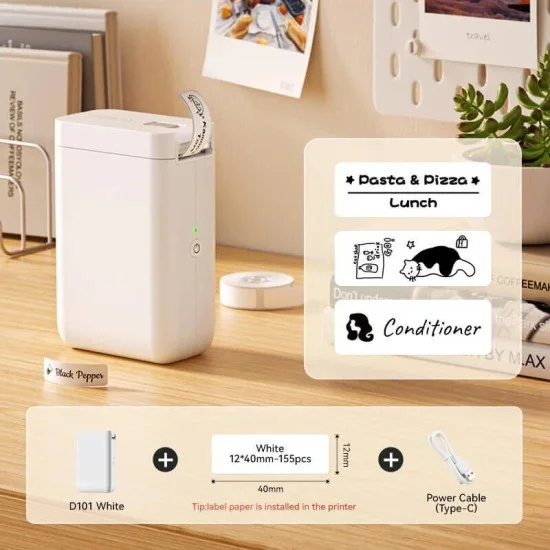 NIIMBOT D101 Thermal Inkless Mobile Printer with Roll - White